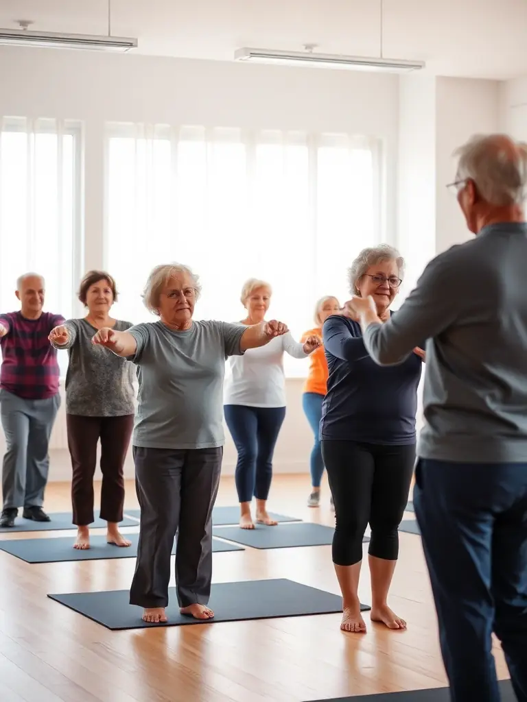 An image of a senior group participating in a low-impact fitness class at BODY FITNESS CLASS, demonstrating the inclusivity of the programs.